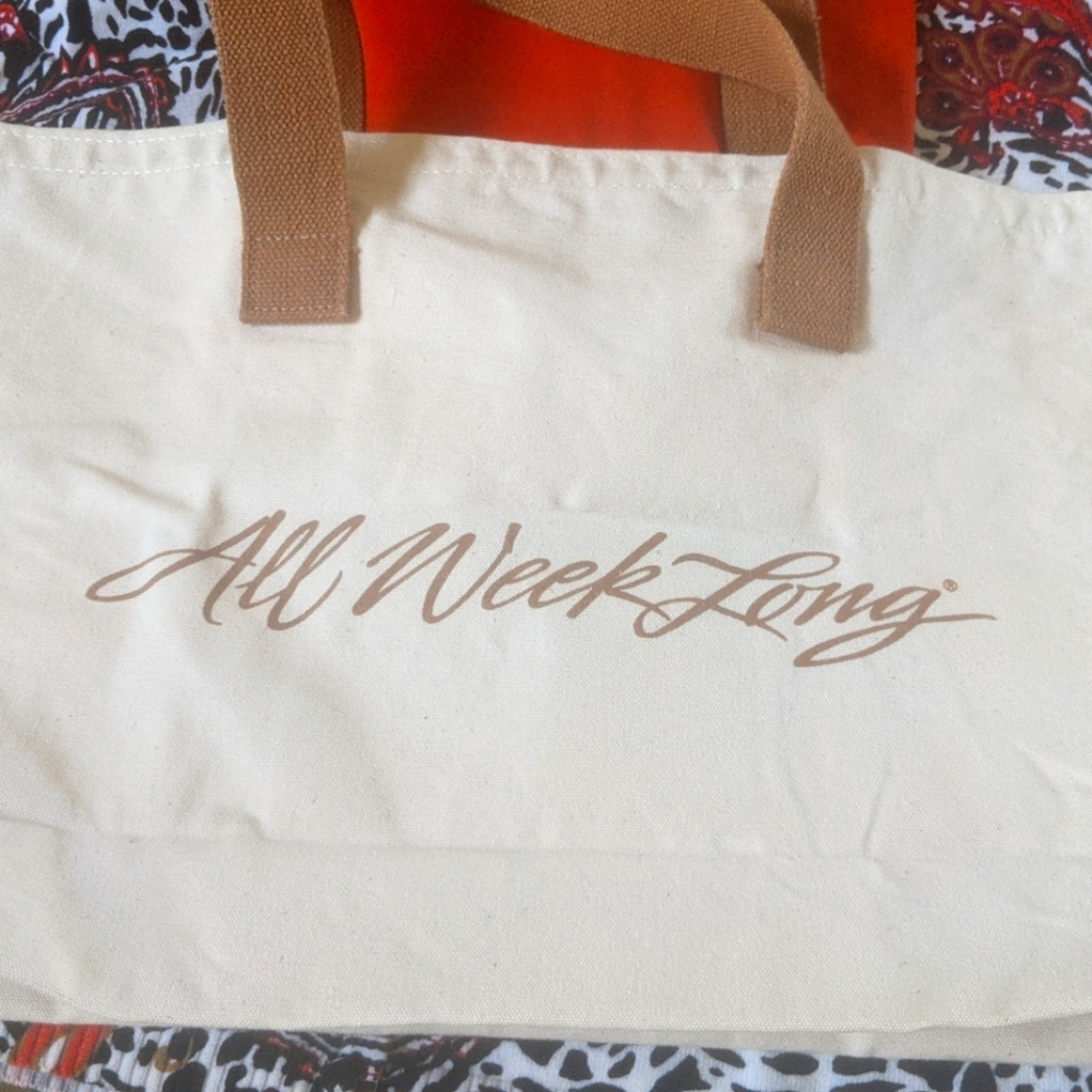 All Week Long Canvas Tote in cream and Caramel